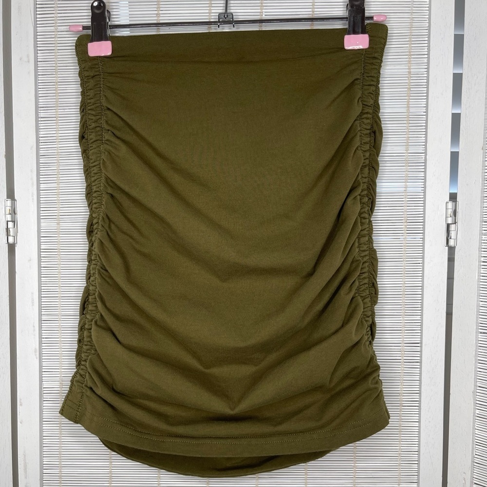 TNA Aritzia Olive Green Ruched Stretch Strapless Tube Top Cotton Blend Size XS